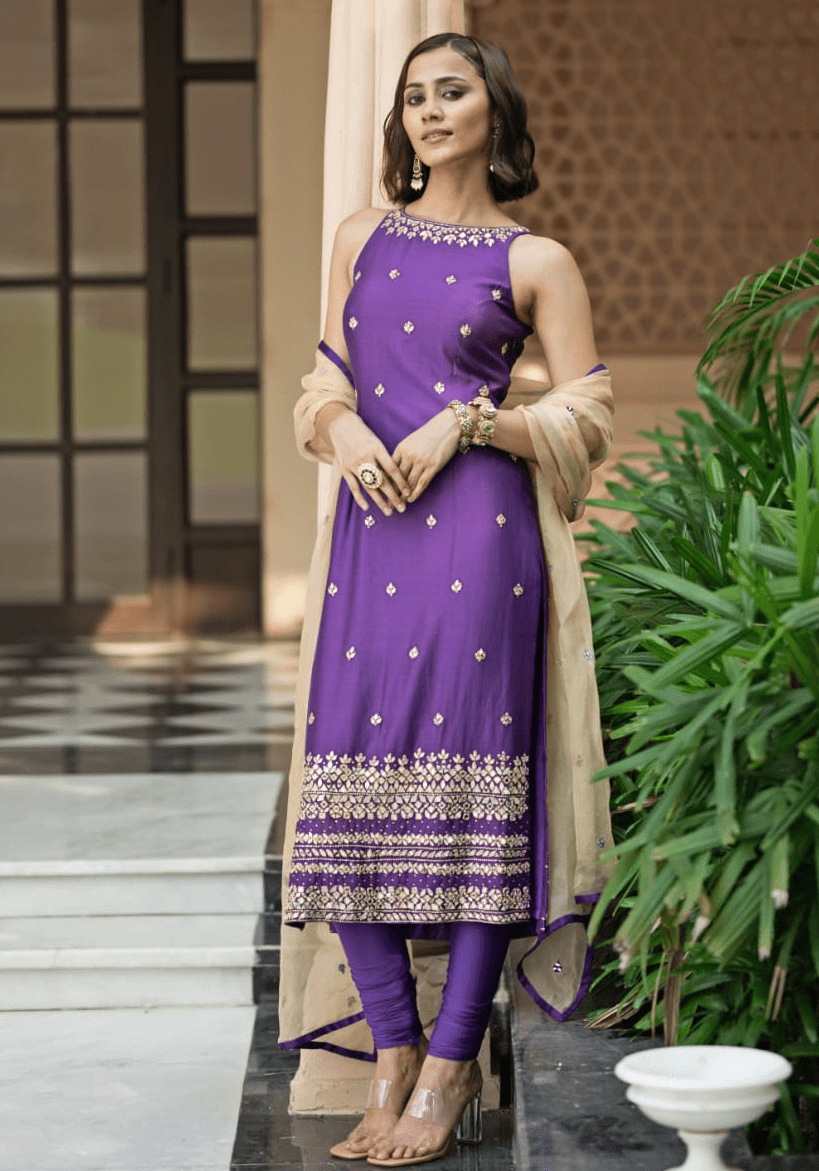 Purple Straight Kurta Churidar Set Esha Koul - Fabilicious Fashion