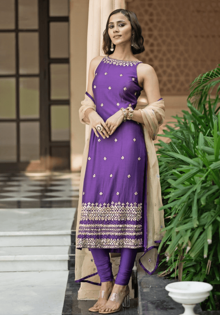 Purple Straight Kurta Churidar Set Esha Koul - Fabilicious Fashion