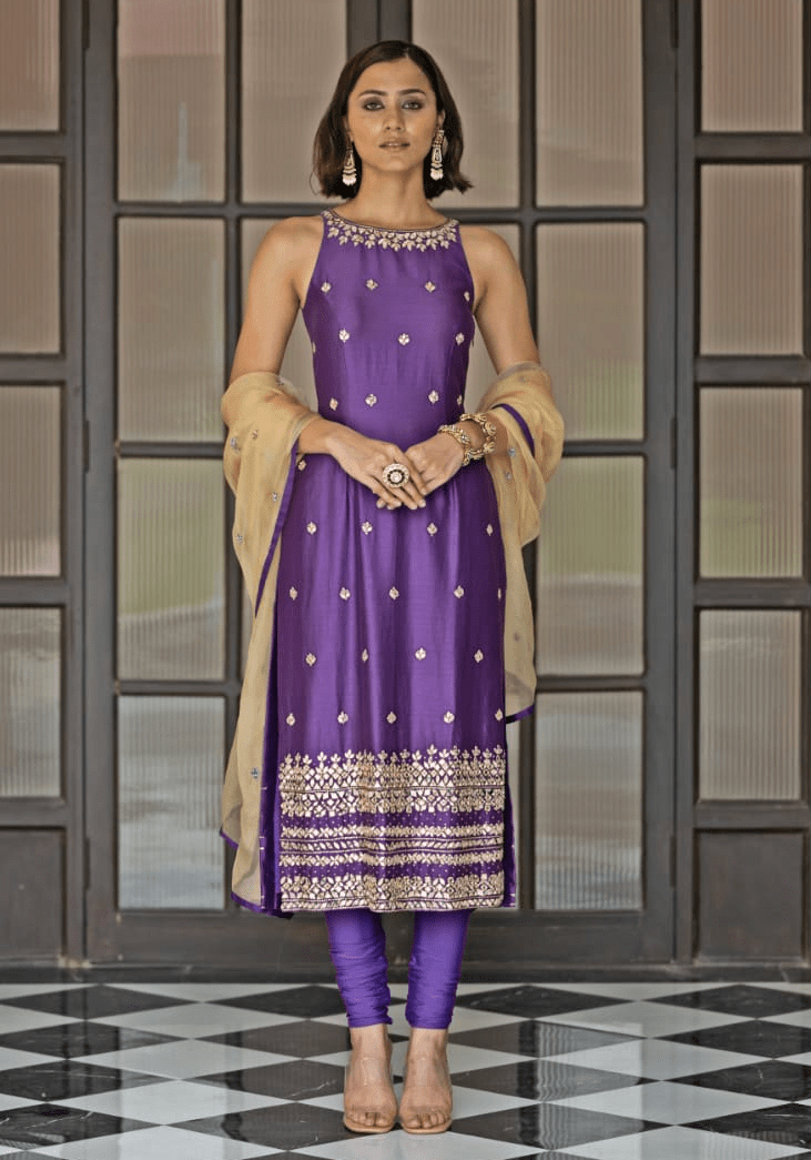 Purple Straight Kurta Churidar Set Esha Koul - Fabilicious Fashion