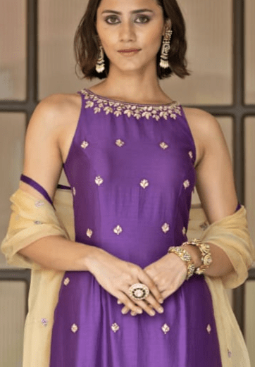 Purple Straight Kurta Churidar Set Esha Koul - Fabilicious Fashion