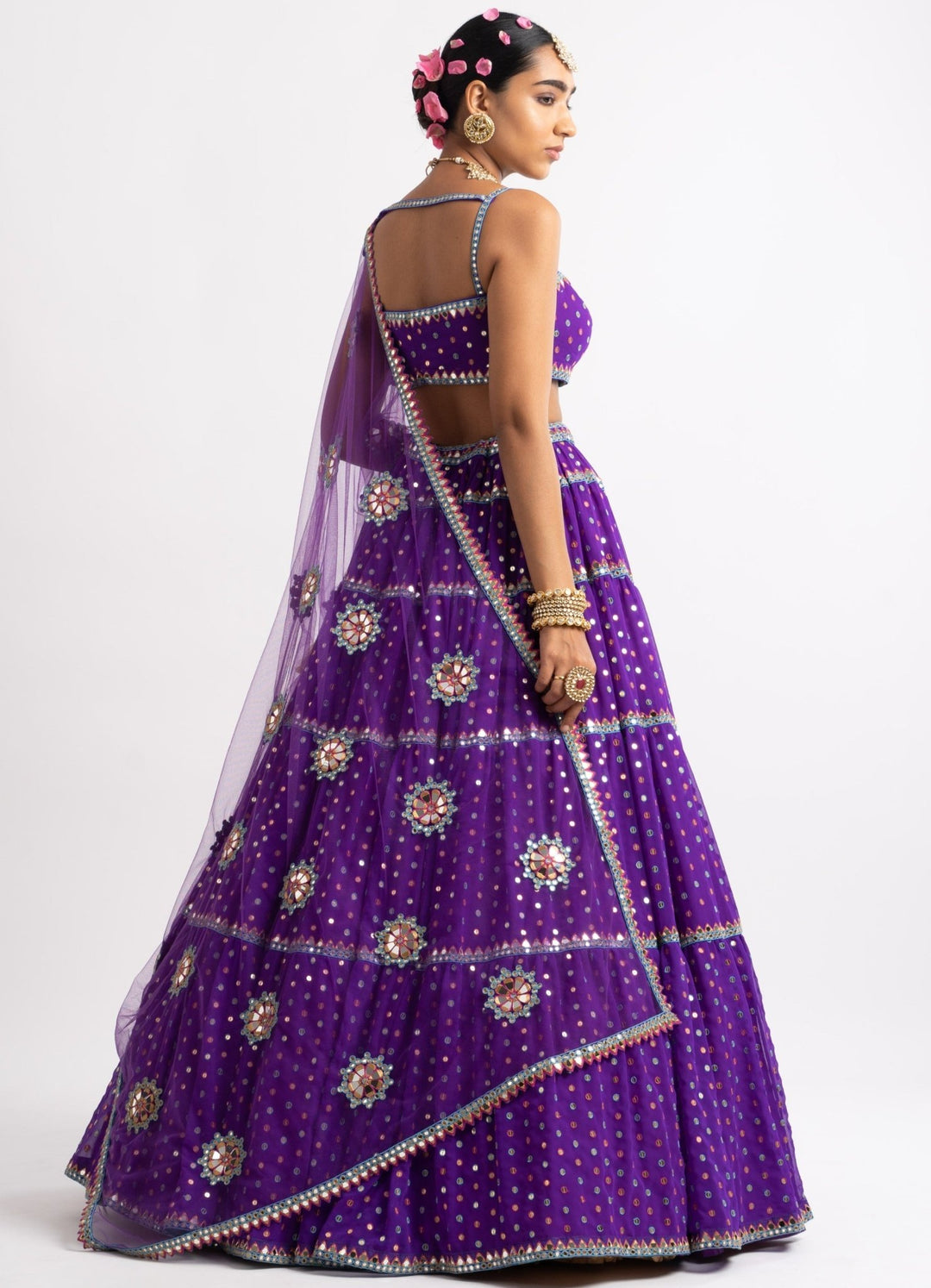 Purple Strappy Blouse and Tiered Lehenga Set Vvani by Vani Vats - Fabilicious Fashion