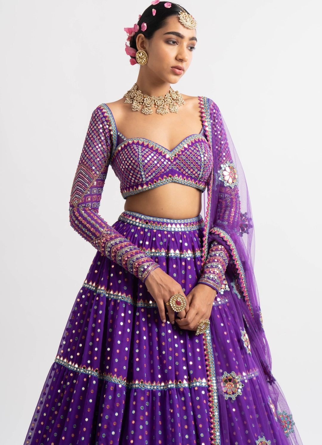 Purple Sweetheart Neck Multicoloured Lehenga Set Vvani by Vani Vats - Fabilicious Fashion