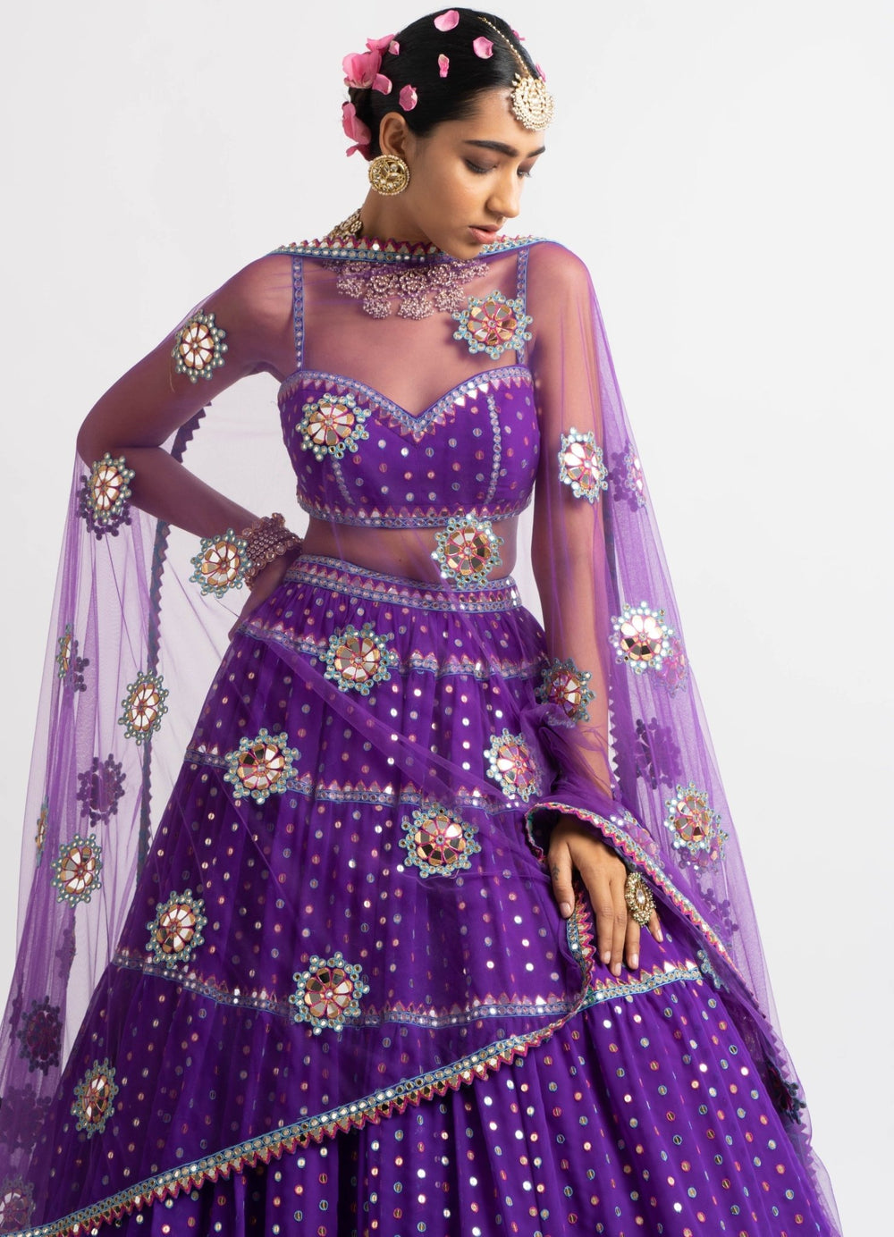 Purple Sweetheart Neck Multicoloured Lehenga Set Vvani by Vani Vats - Fabilicious Fashion