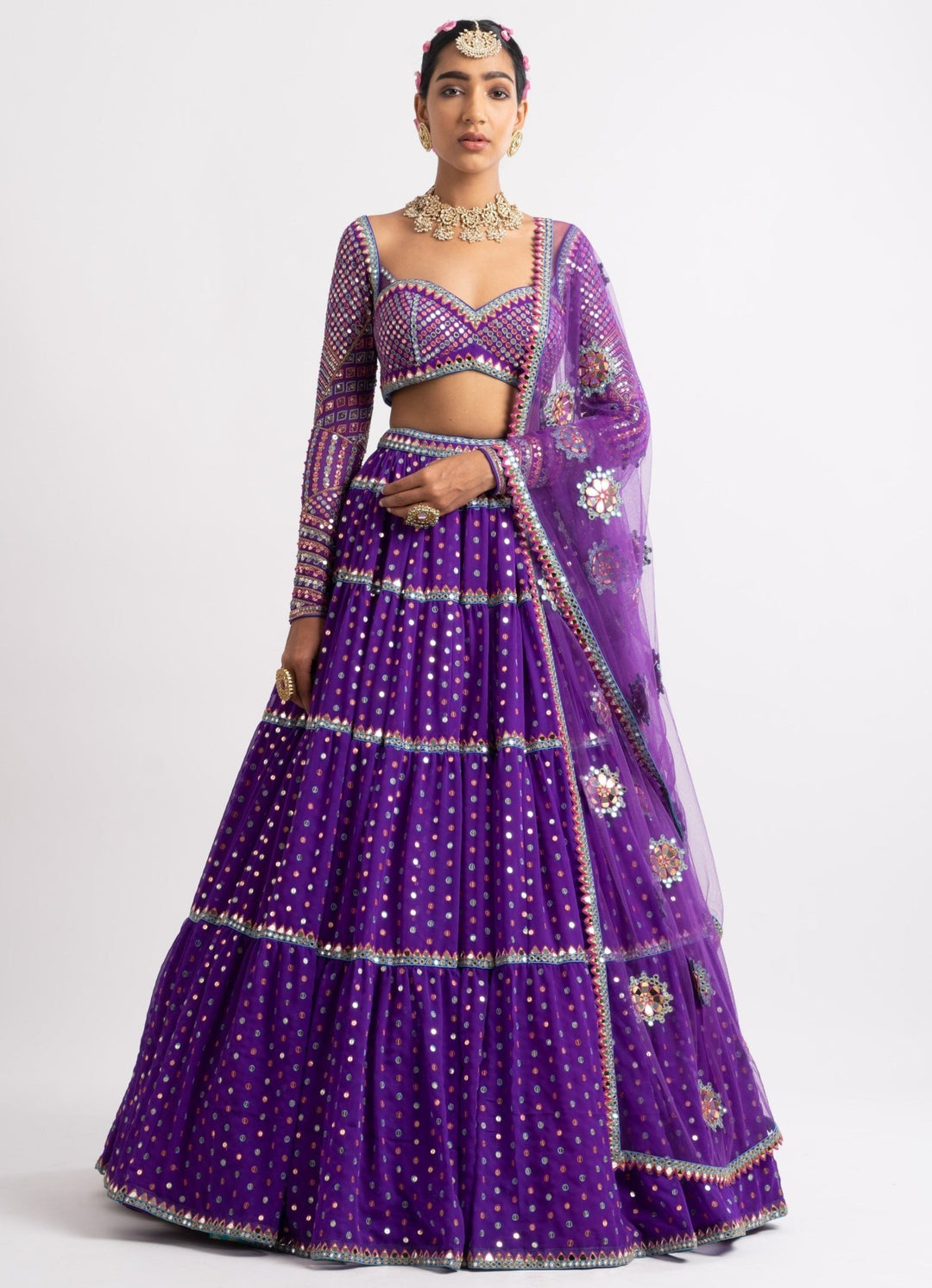 Purple Sweetheart Neck Multicoloured Lehenga Set Vvani by Vani Vats - Fabilicious Fashion