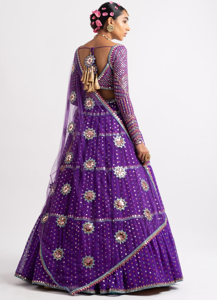 Purple Sweetheart Neck Multicoloured Lehenga Set Vvani by Vani Vats - Fabilicious Fashion
