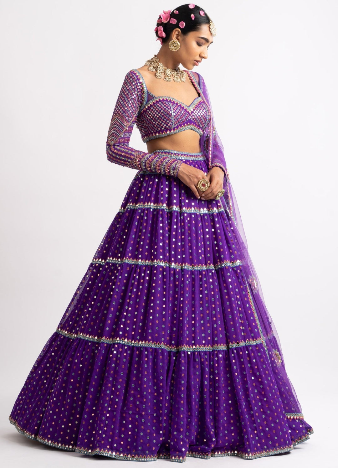 Purple Sweetheart Neck Multicoloured Lehenga Set Vvani by Vani Vats - Fabilicious Fashion