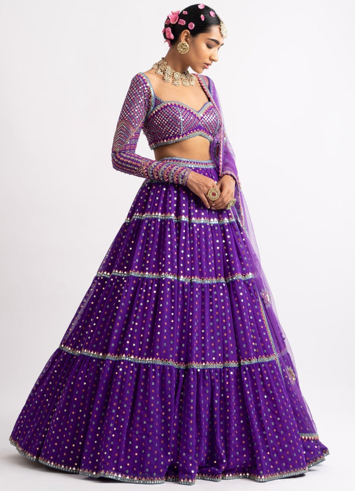 Purple Sweetheart Neck Multicoloured Lehenga Set Vvani by Vani Vats - Fabilicious Fashion