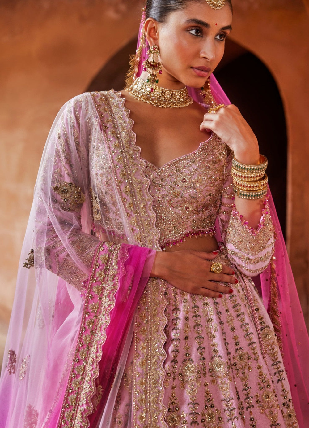 Radiant Pink Bridal Ombre Silk Lehenga Set Nitika Gujral - Fabilicious Fashion