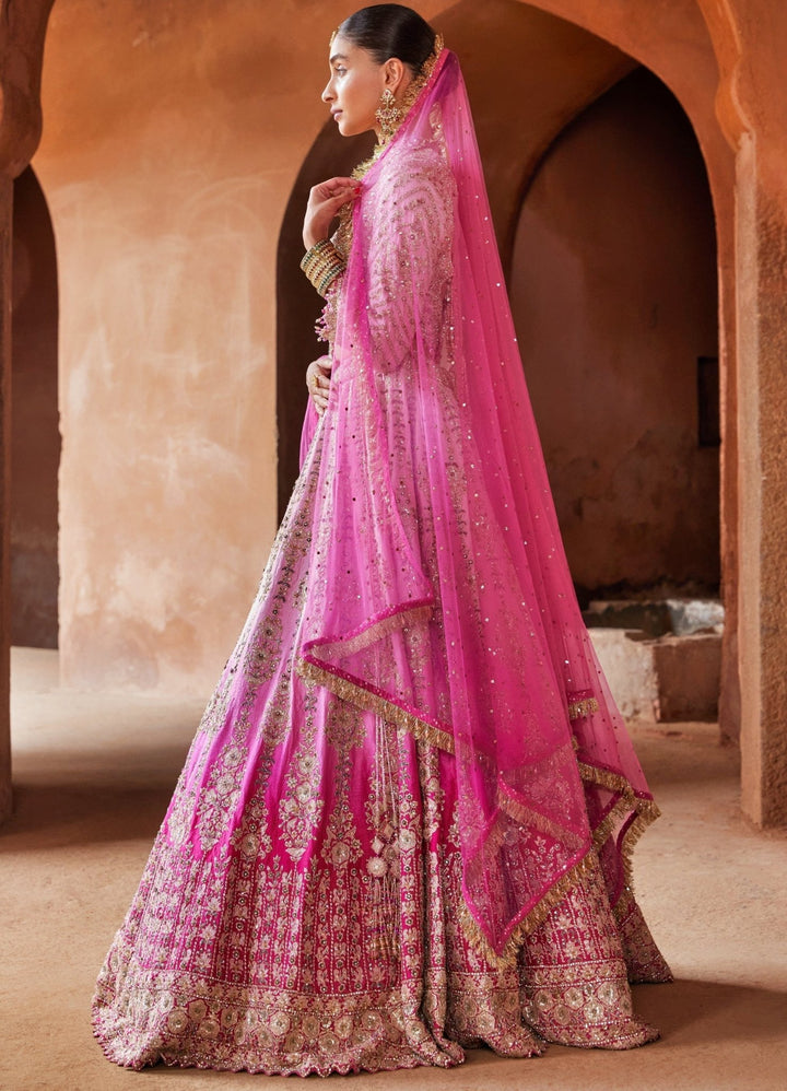 Radiant Pink Bridal Ombre Silk Lehenga Set Nitika Gujral - Fabilicious Fashion