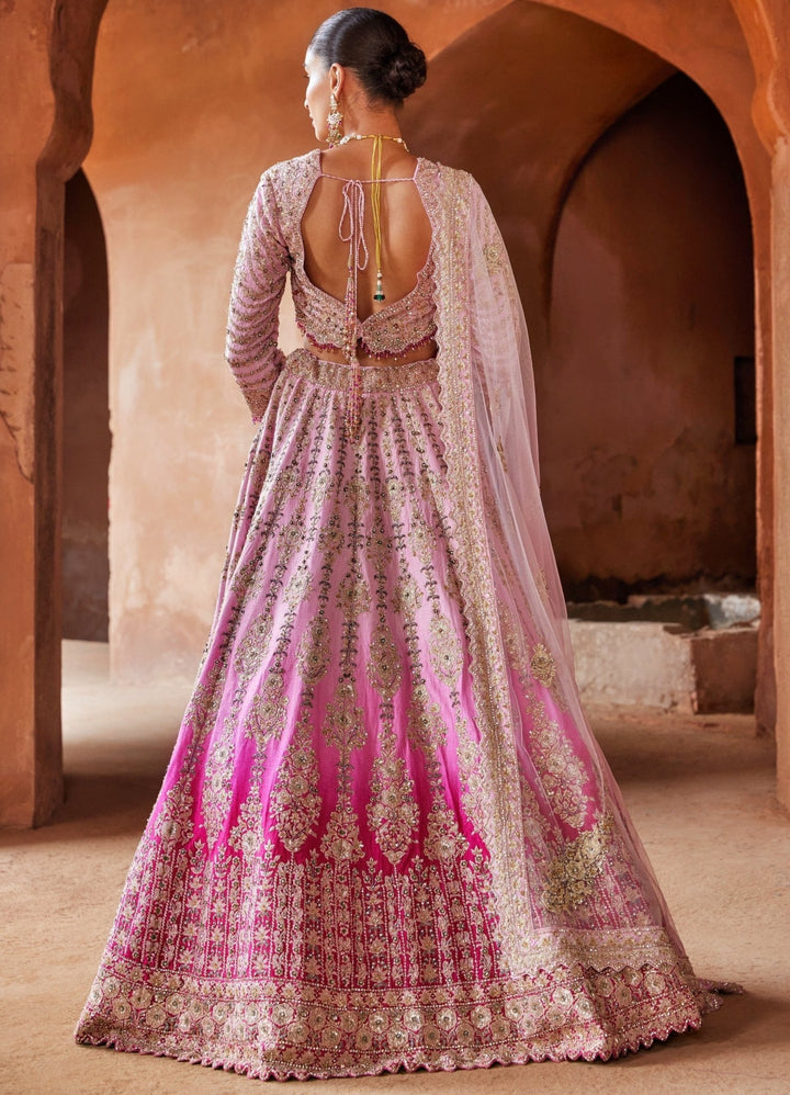 Radiant Pink Bridal Ombre Silk Lehenga Set Nitika Gujral - Fabilicious Fashion