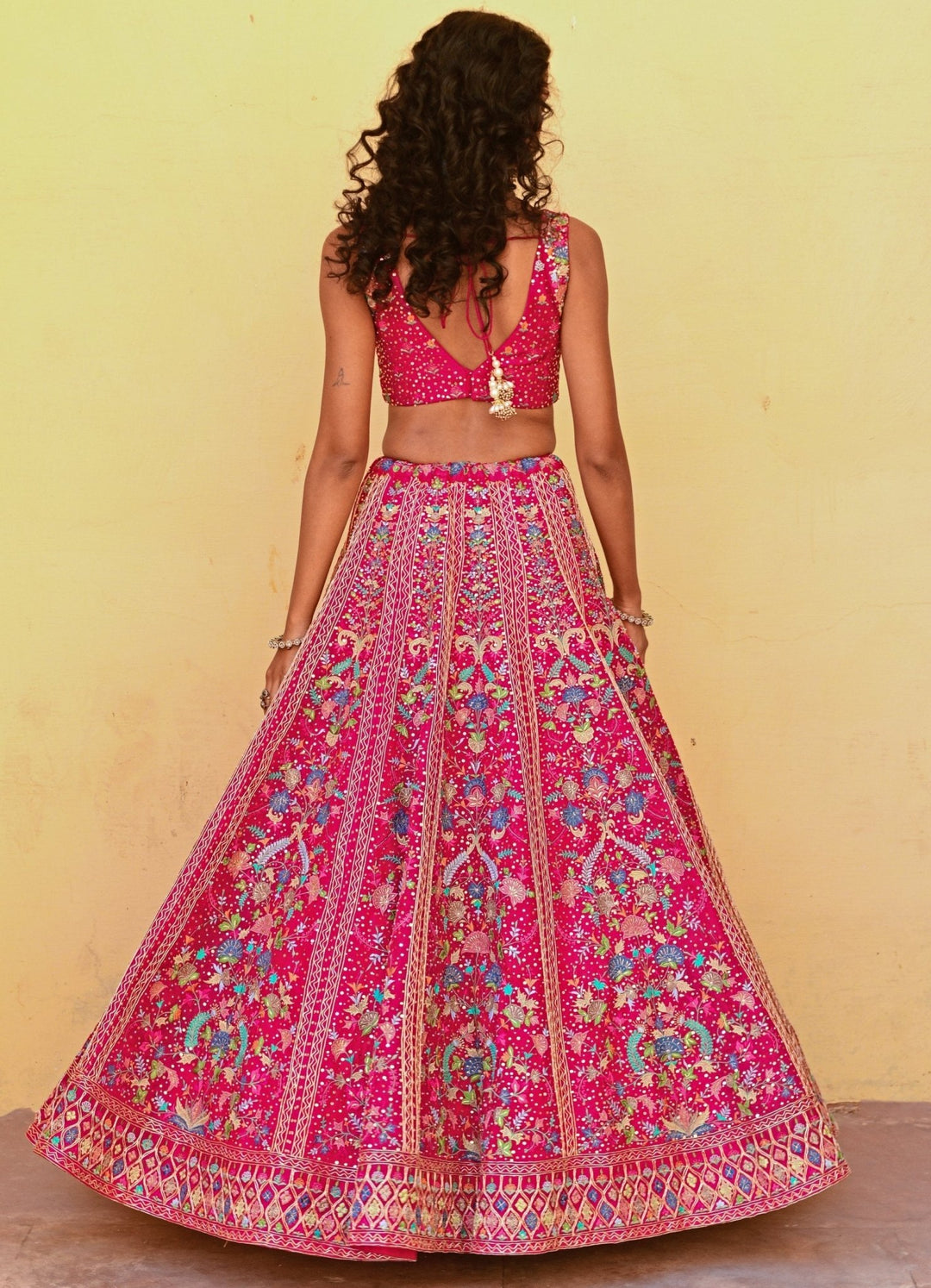 Radiant Pink Multicoloured Resham and Applique Lehenga Set Chamee n Palak - Fabilicious Fashion