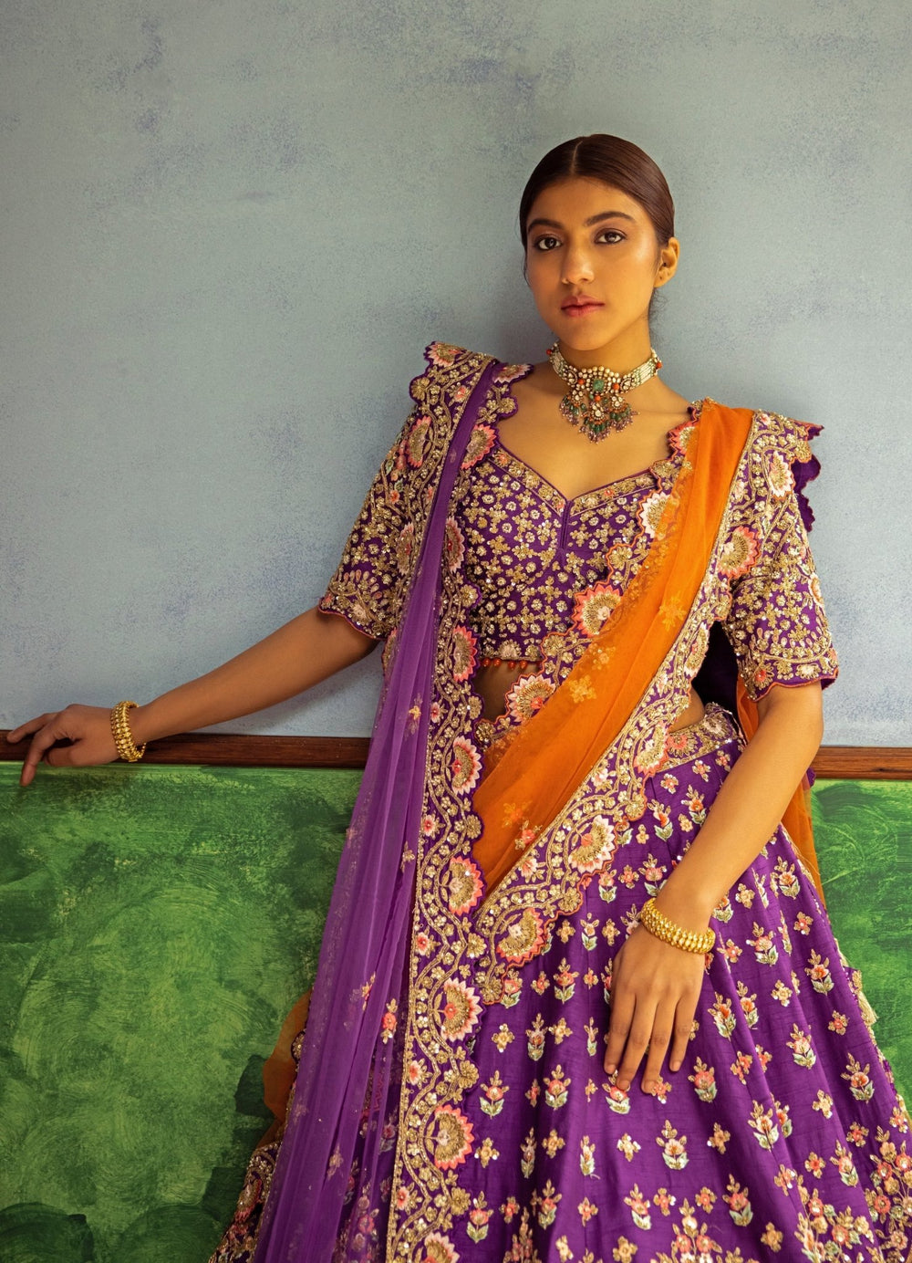 Raina Purple Double Dupatta Embroidered Silk Lehenga Set Angad Singh - Fabilicious Fashion