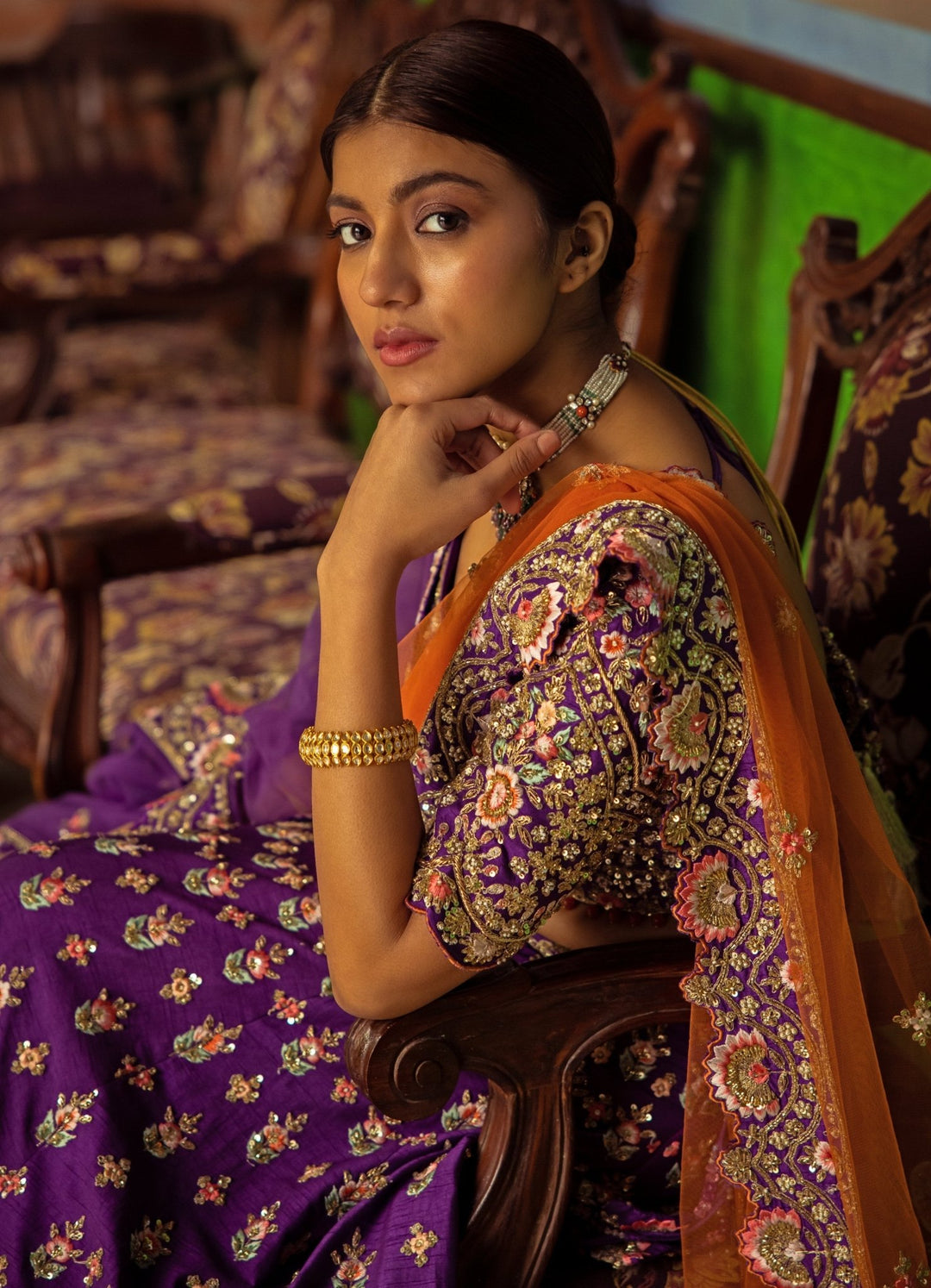Raina Purple Double Dupatta Embroidered Silk Lehenga Set Angad Singh - Fabilicious Fashion