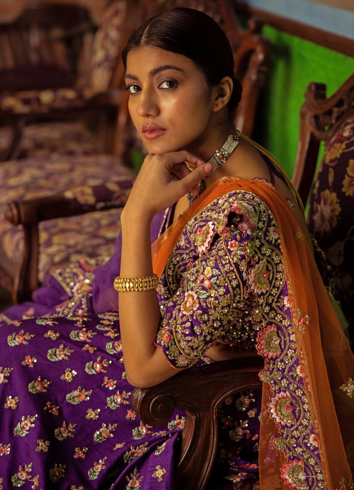 Raina Purple Double Dupatta Embroidered Silk Lehenga Set Angad Singh - Fabilicious Fashion