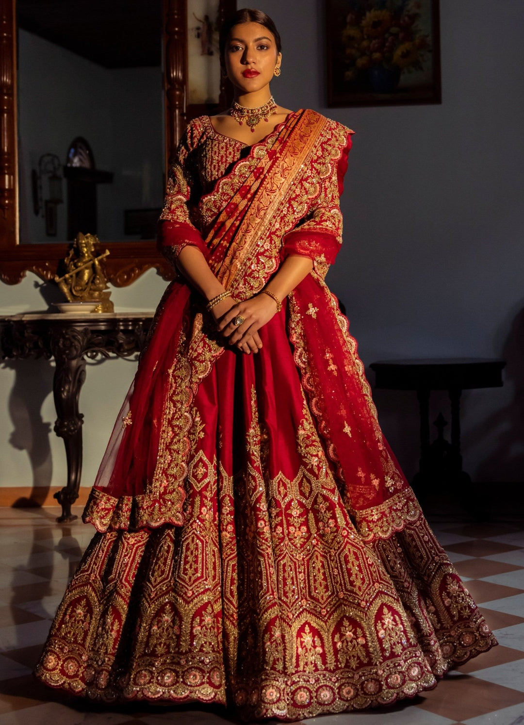 Rajashri Maroon Double Dupatta Embroidered Silk Lehenga Set Angad Singh - Fabilicious Fashion