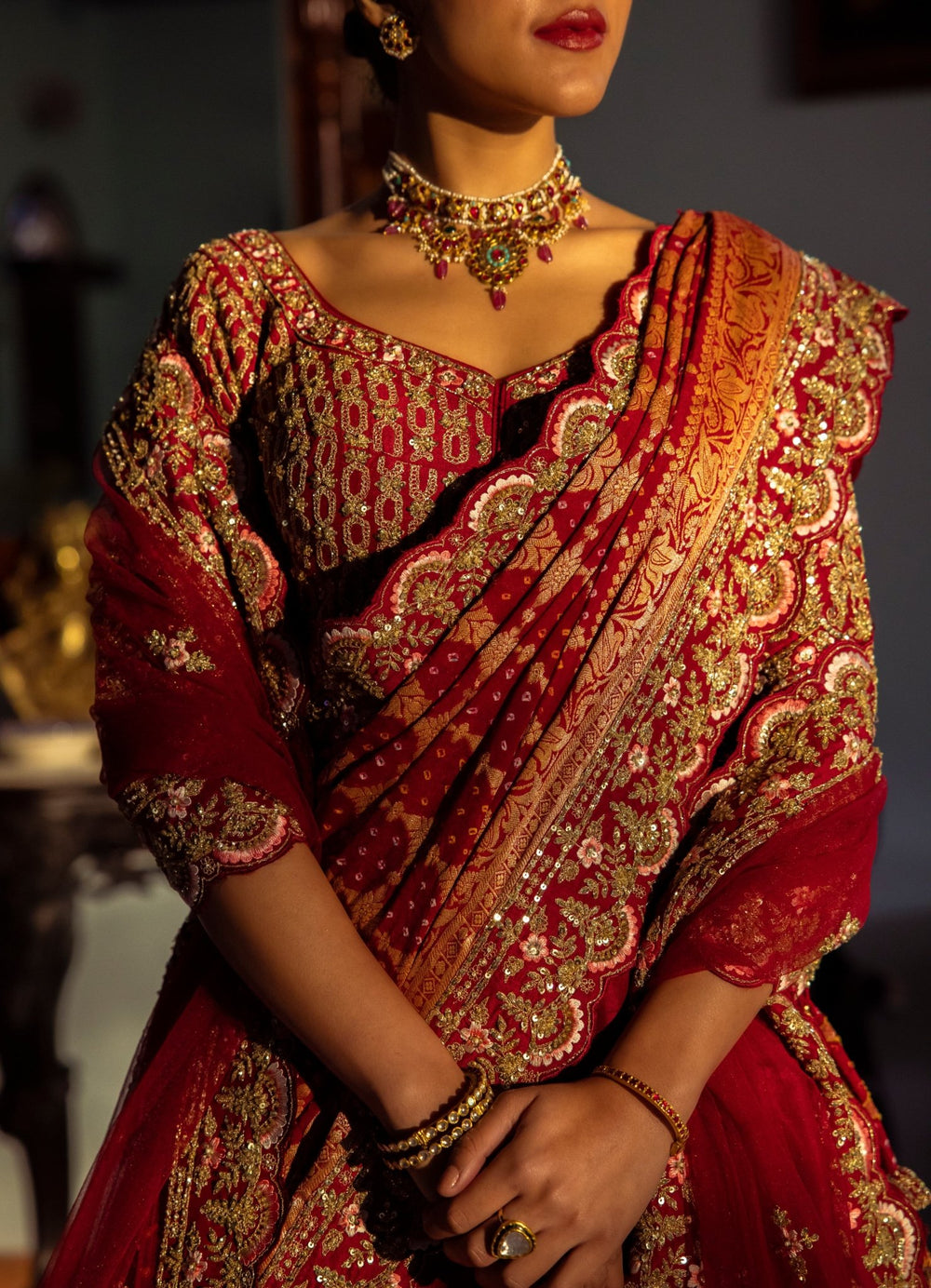 Rajashri Maroon Double Dupatta Embroidered Silk Lehenga Set Angad Singh - Fabilicious Fashion