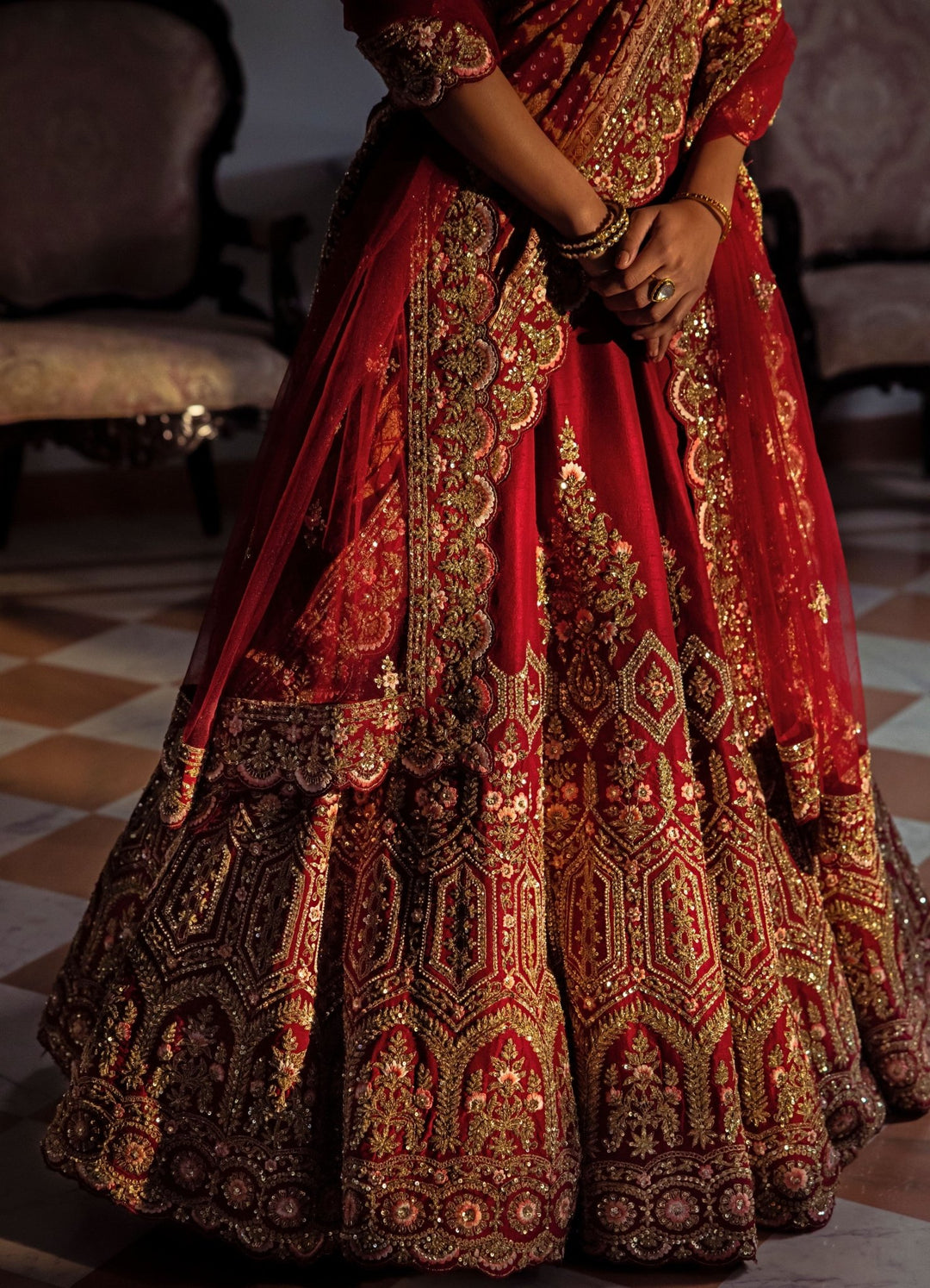 Rajashri Maroon Double Dupatta Embroidered Silk Lehenga Set Angad Singh - Fabilicious Fashion