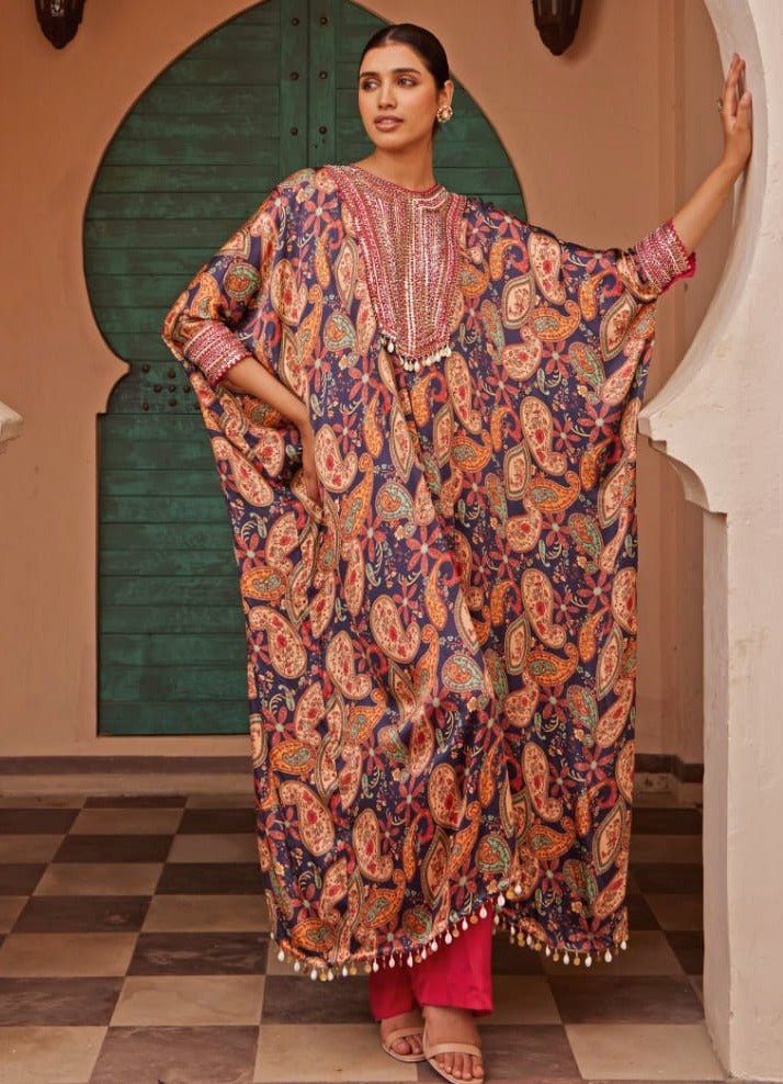 Rani Pink and Blue Printed Kaftan Set Nidhika Shekhar - Fabilicious Fashion