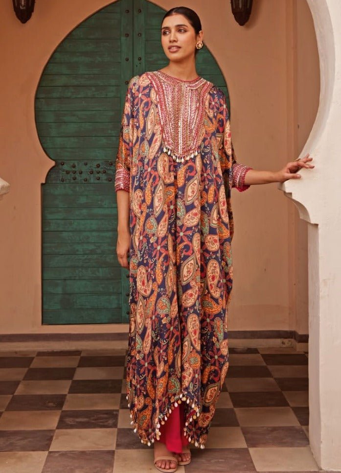 Rani Pink and Blue Printed Kaftan Set Nidhika Shekhar - Fabilicious Fashion
