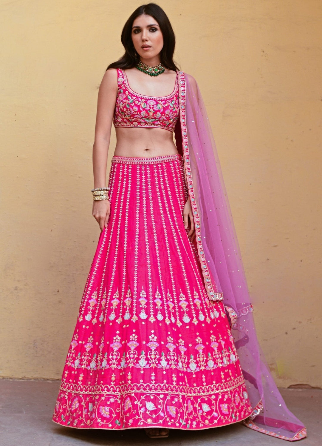 Rani Pink and Lavender Embroidered Lehenga Set Chamee n Palak - Fabilicious Fashion