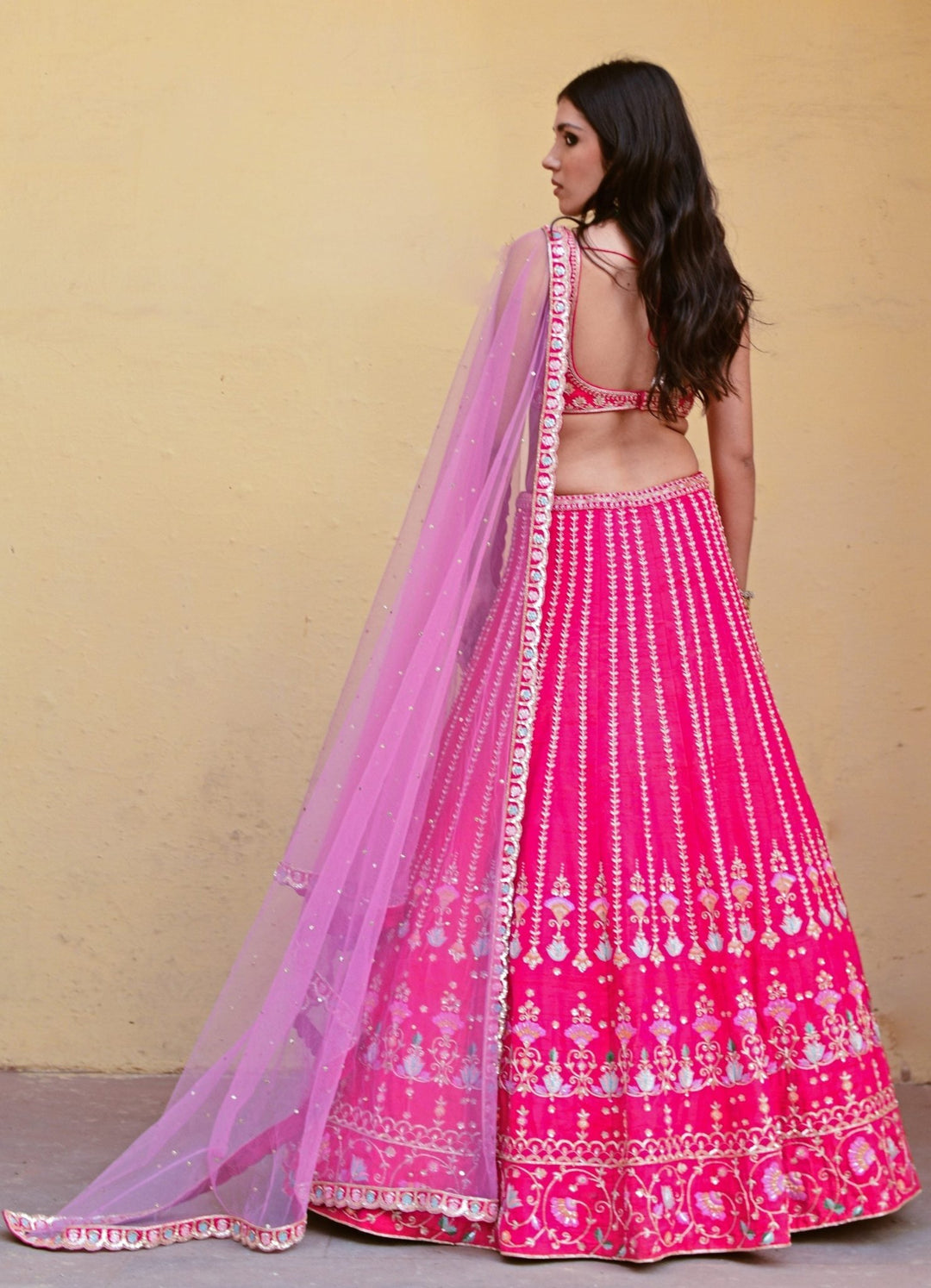 Rani Pink and Lavender Embroidered Lehenga Set Chamee n Palak - Fabilicious Fashion