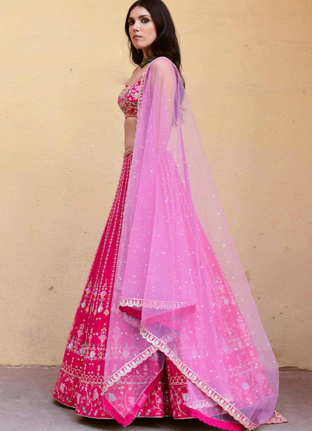 Rani Pink and Lavender Embroidered Lehenga Set Chamee n Palak - Fabilicious Fashion