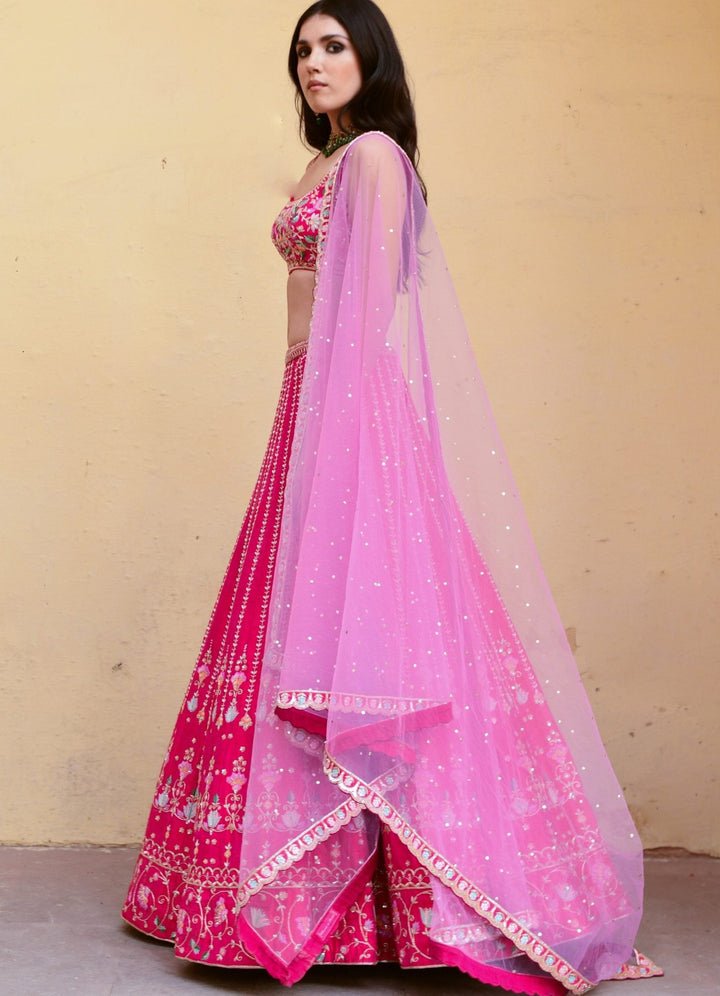Rani Pink and Lavender Embroidered Lehenga Set Chamee n Palak - Fabilicious Fashion