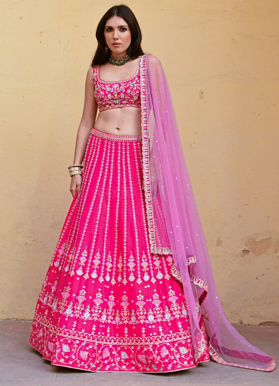 Rani Pink and Lavender Embroidered Lehenga Set Chamee n Palak - Fabilicious Fashion