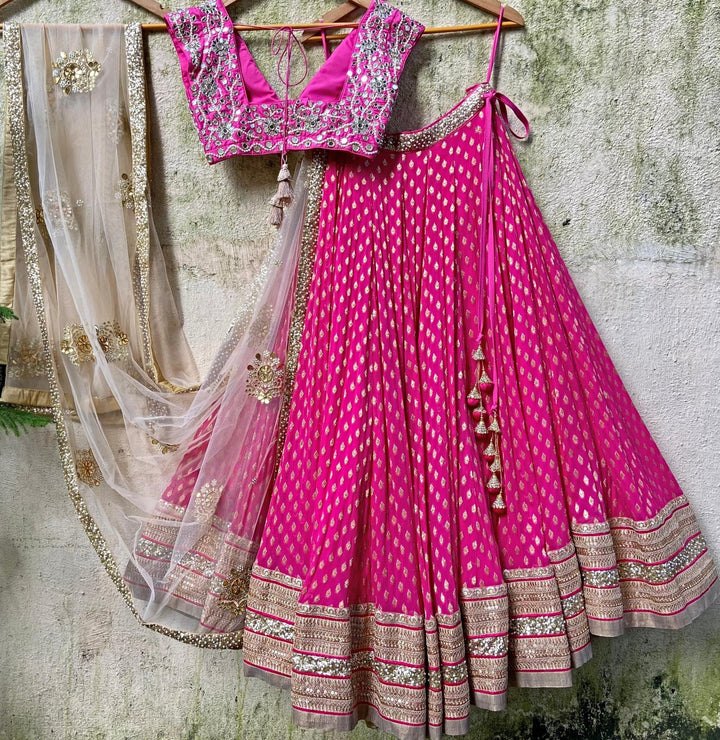 Rani Pink and Nude Gold Lehenga set Priti Sahni - Fabilicious Fashion