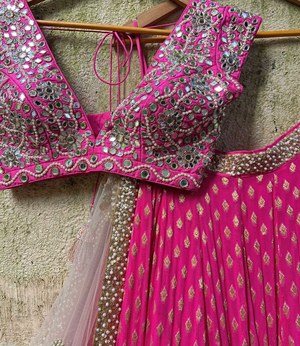 Rani Pink and Nude Gold Lehenga set Priti Sahni - Fabilicious Fashion