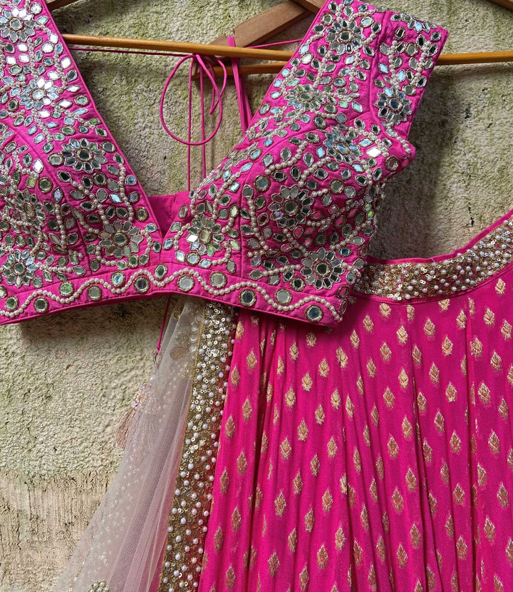 Rani Pink and Nude Gold Lehenga set Priti Sahni - Fabilicious Fashion