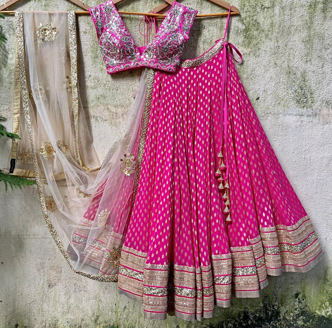 Rani Pink and Nude Gold Lehenga set Priti Sahni - Fabilicious Fashion