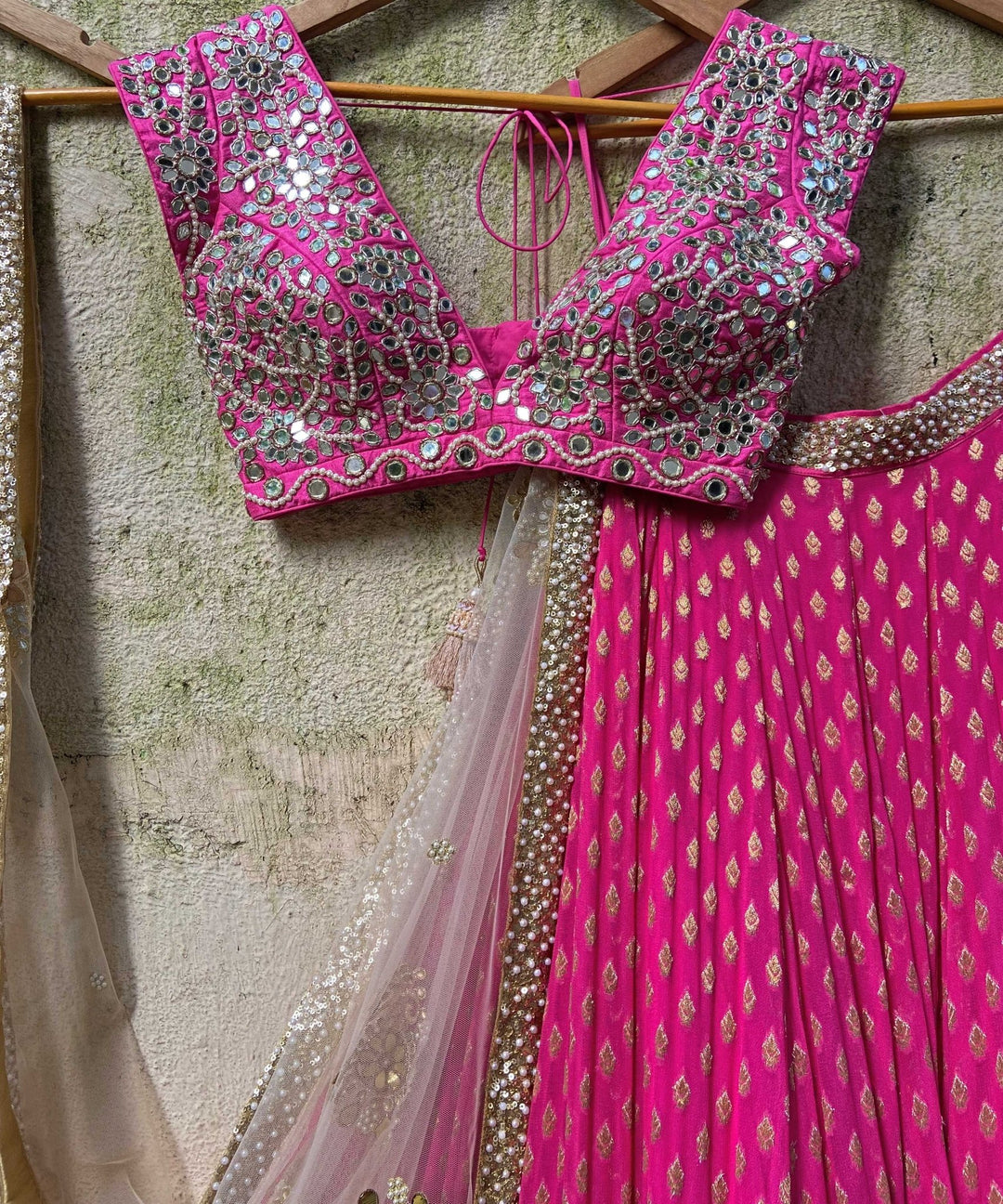 Rani Pink and Nude Gold Lehenga set Priti Sahni - Fabilicious Fashion