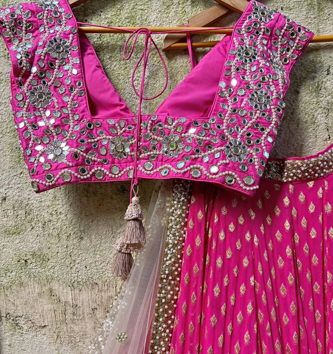 Rani Pink and Nude Gold Lehenga set Priti Sahni - Fabilicious Fashion