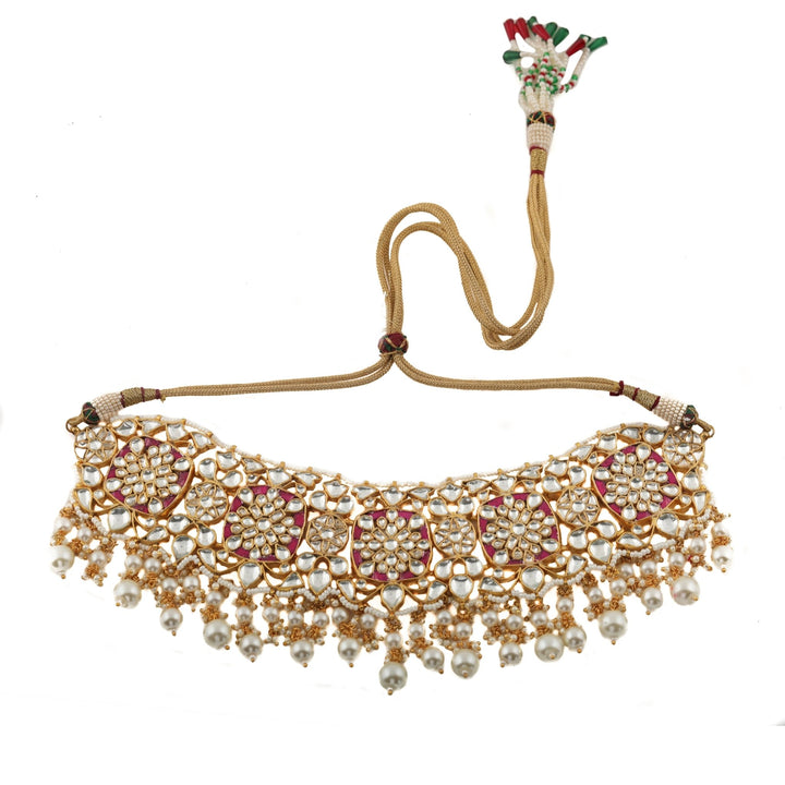 Rani Pink And White Pearl Choker Necklace Set Riana by Shikha Jindal - Fabilicious Fashion