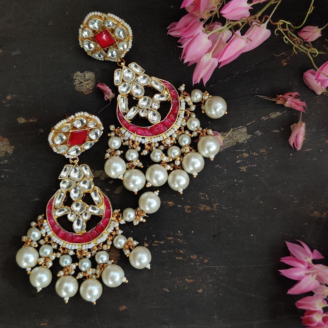 Rani Pink And White Pearl Choker Necklace Set Riana by Shikha Jindal - Fabilicious Fashion
