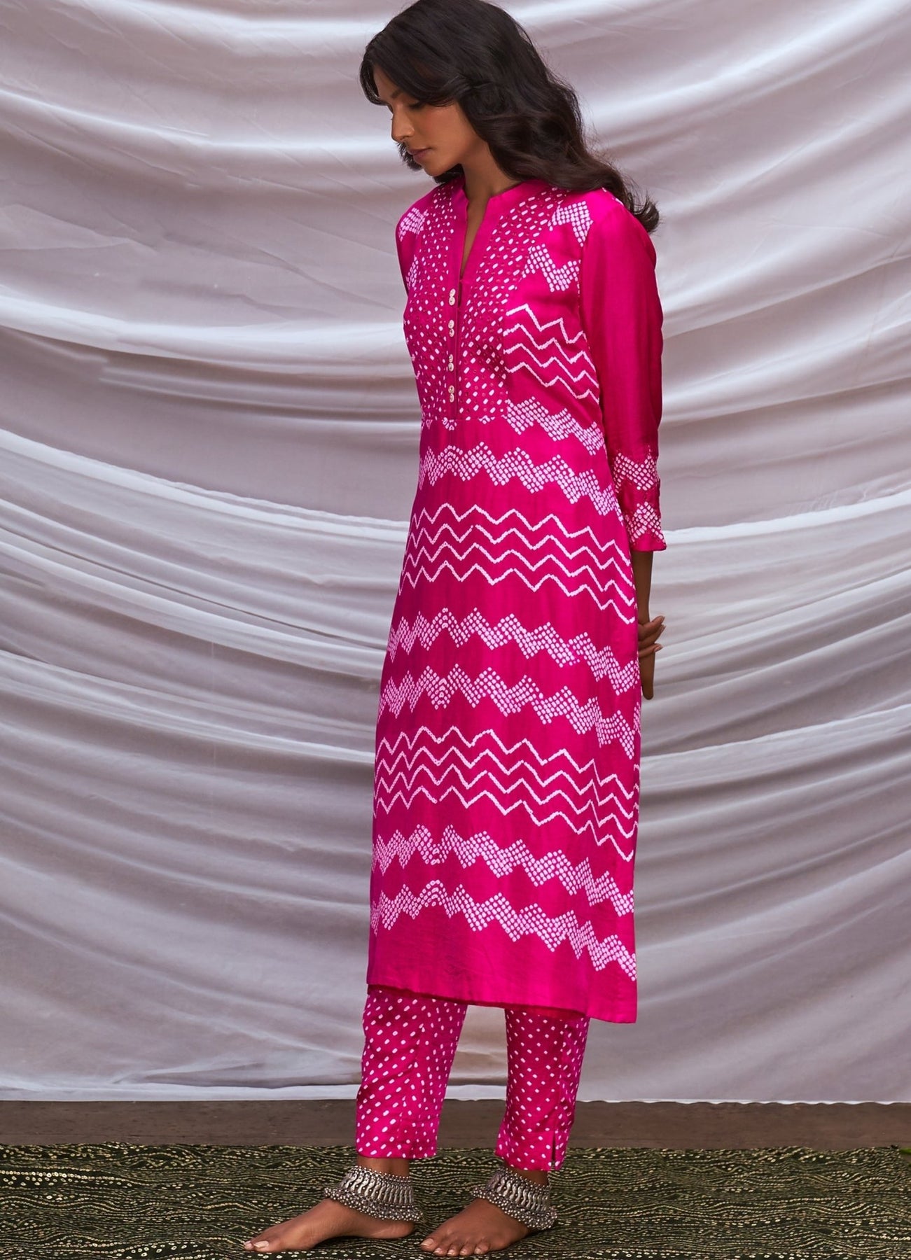 Rani Pink Bandhani Kurta With Pants Pink City by Sarika Fabilicious Fashion