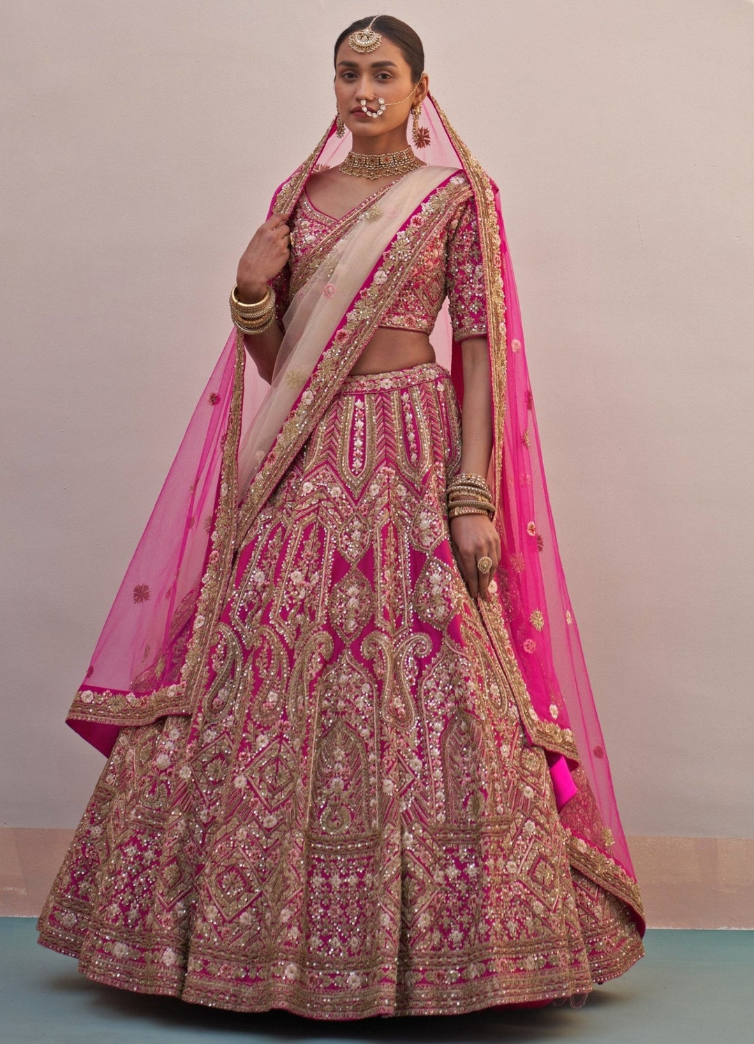 Rani Pink Double Dupatta Lehenga Set Angad Singh - Fabilicious Fashion