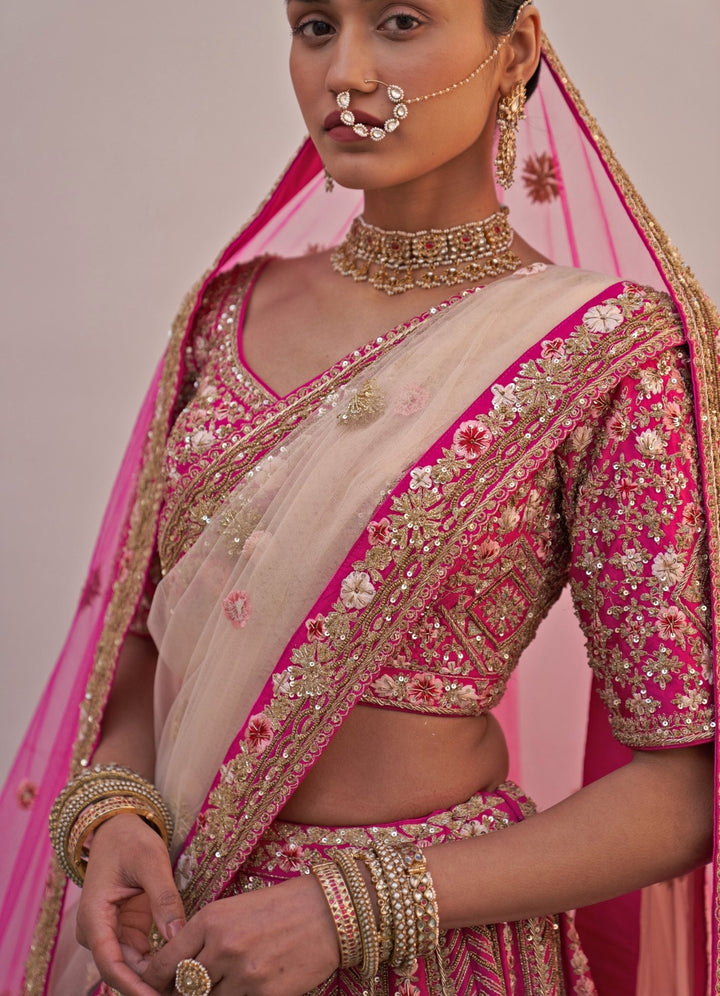 Rani Pink Double Dupatta Lehenga Set Angad Singh - Fabilicious Fashion