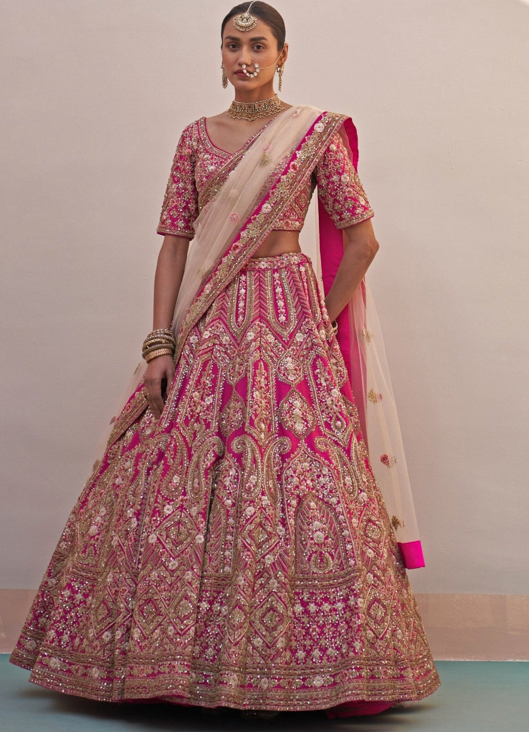 Rani Pink Double Dupatta Lehenga Set Angad Singh - Fabilicious Fashion