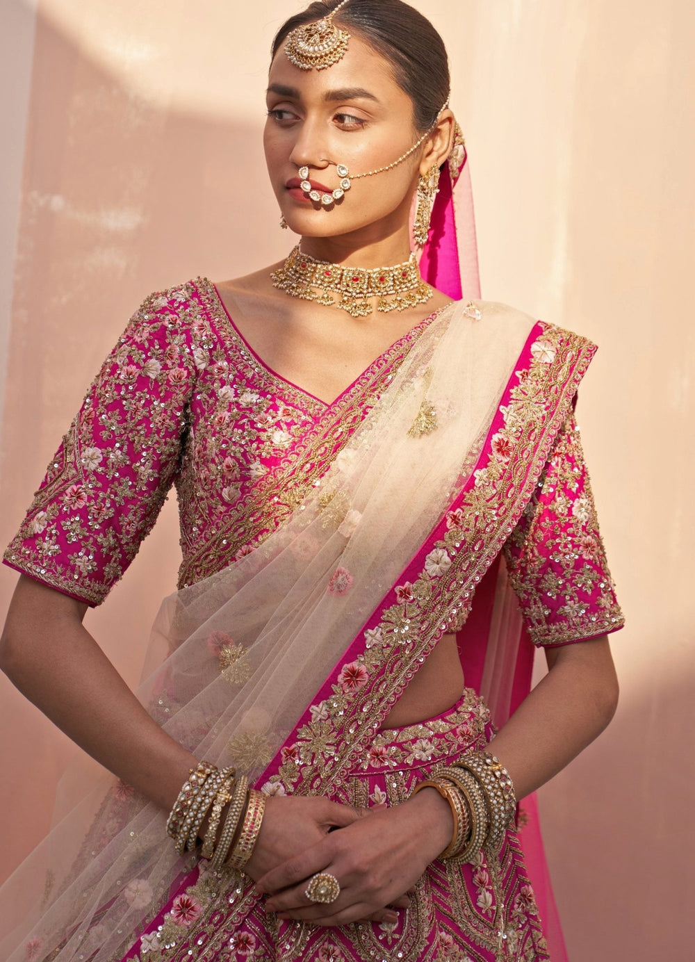 Rani Pink Double Dupatta Lehenga Set Angad Singh - Fabilicious Fashion