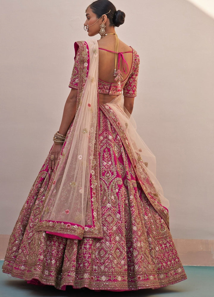 Rani Pink Double Dupatta Lehenga Set Angad Singh - Fabilicious Fashion