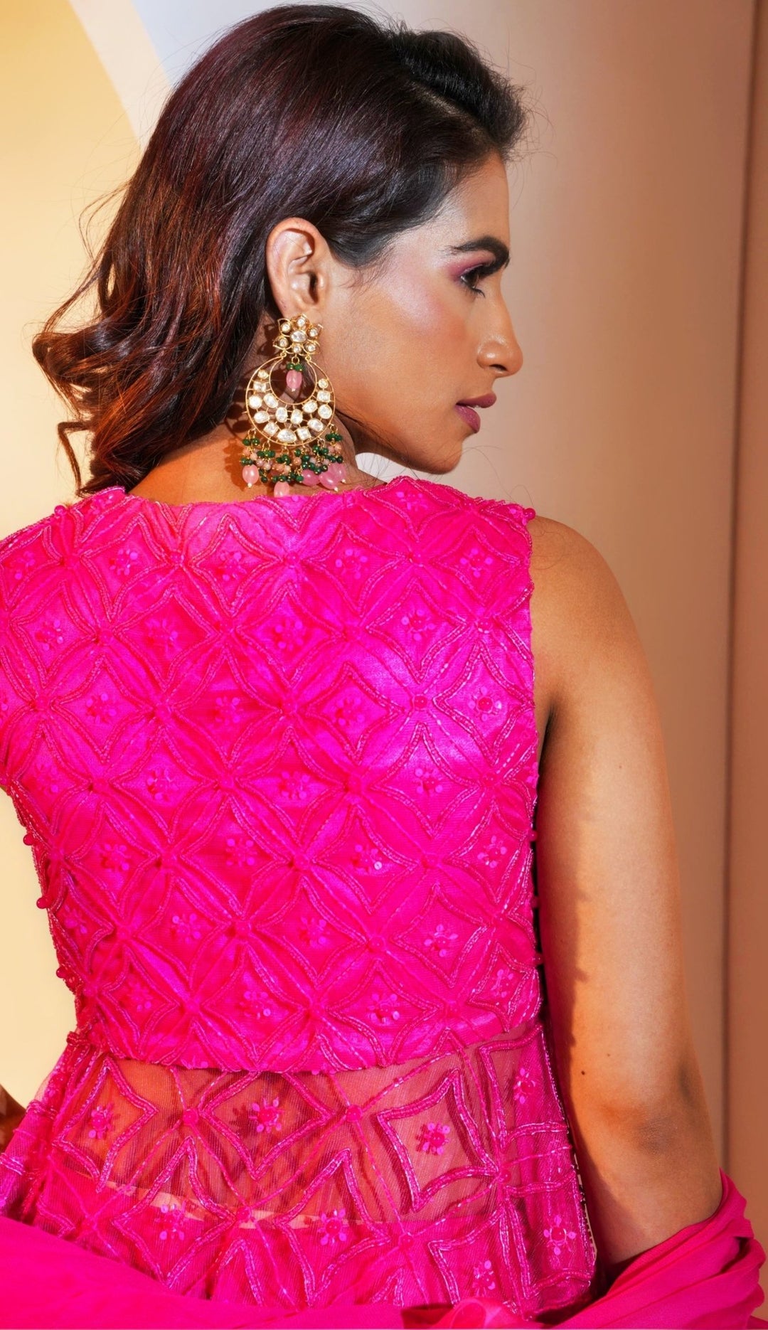 Rani Pink Embellished Net Kurta With Sharara And Ruffled Dupatta Rashika Sharma - Fabilicious Fashion