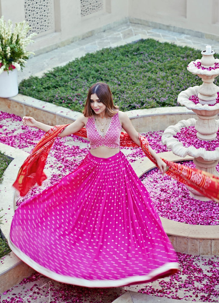 Rani Pink Embroidered Lehenga Set Chamee and Palak - Fabilicious Fashion