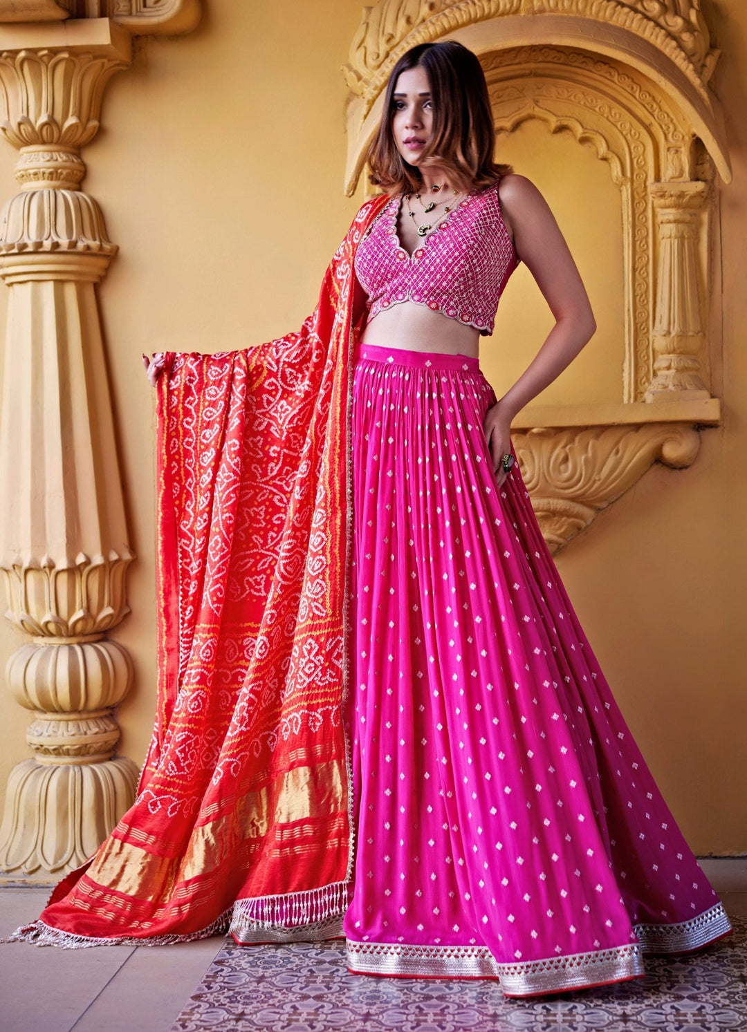 Rani Pink Embroidered Lehenga Set Chamee and Palak - Fabilicious Fashion