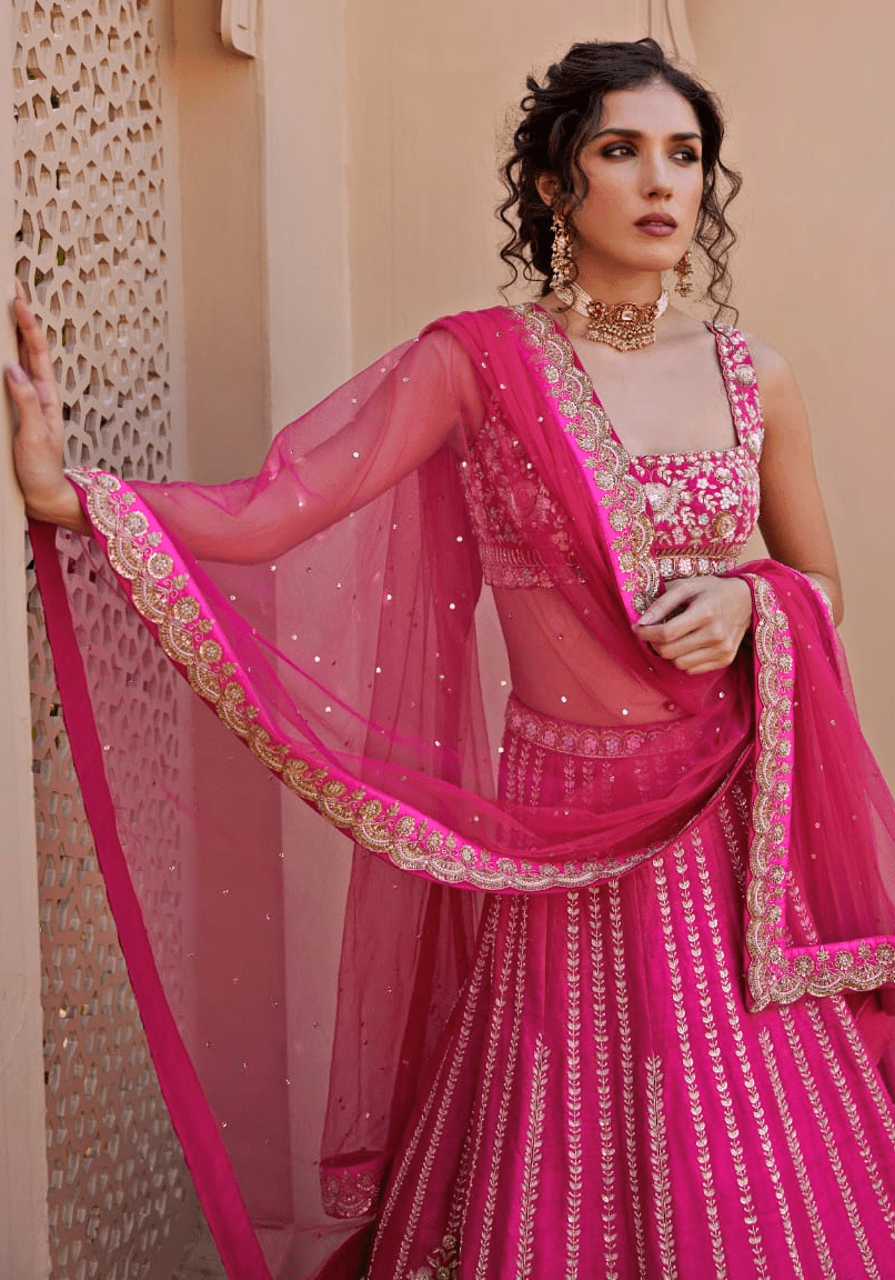 Rani Pink Embroidered Lehenga Set Chamee and Palak - Fabilicious Fashion