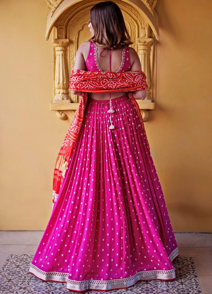 Rani Pink Embroidered Lehenga Set Chamee and Palak - Fabilicious Fashion
