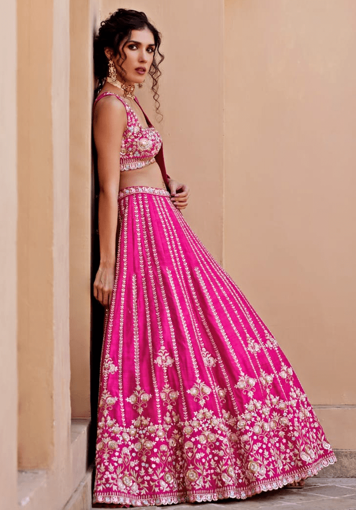Rani Pink Embroidered Lehenga Set Chamee and Palak - Fabilicious Fashion