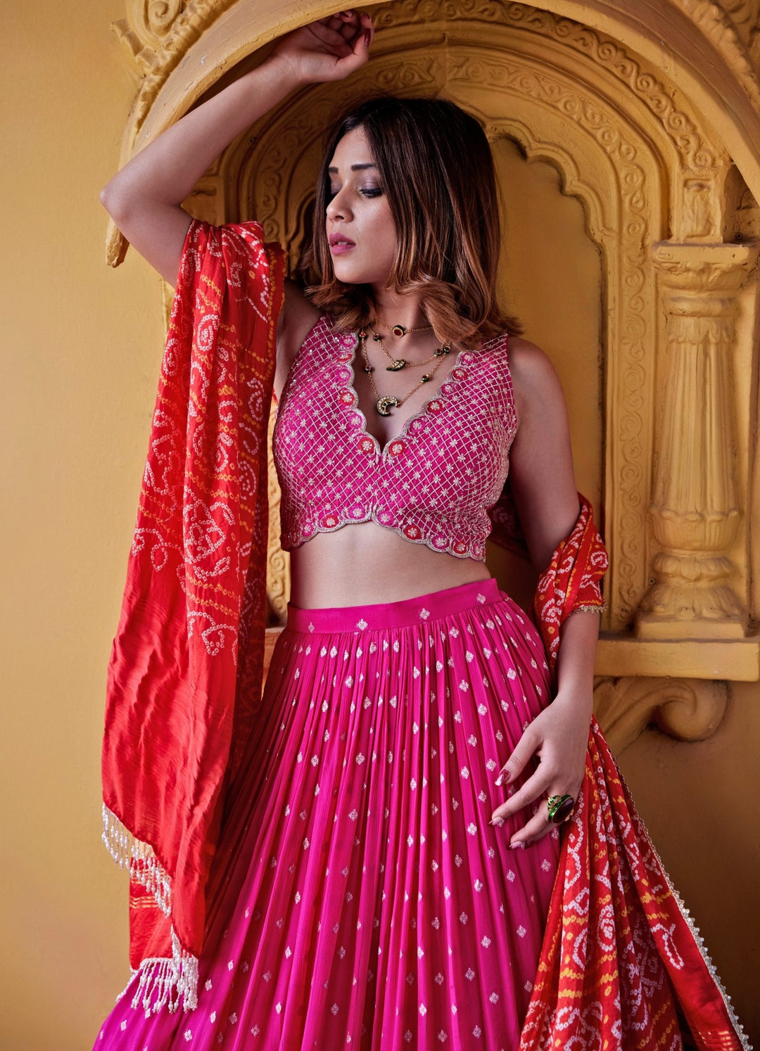 Rani Pink Embroidered Lehenga Set Chamee and Palak - Fabilicious Fashion