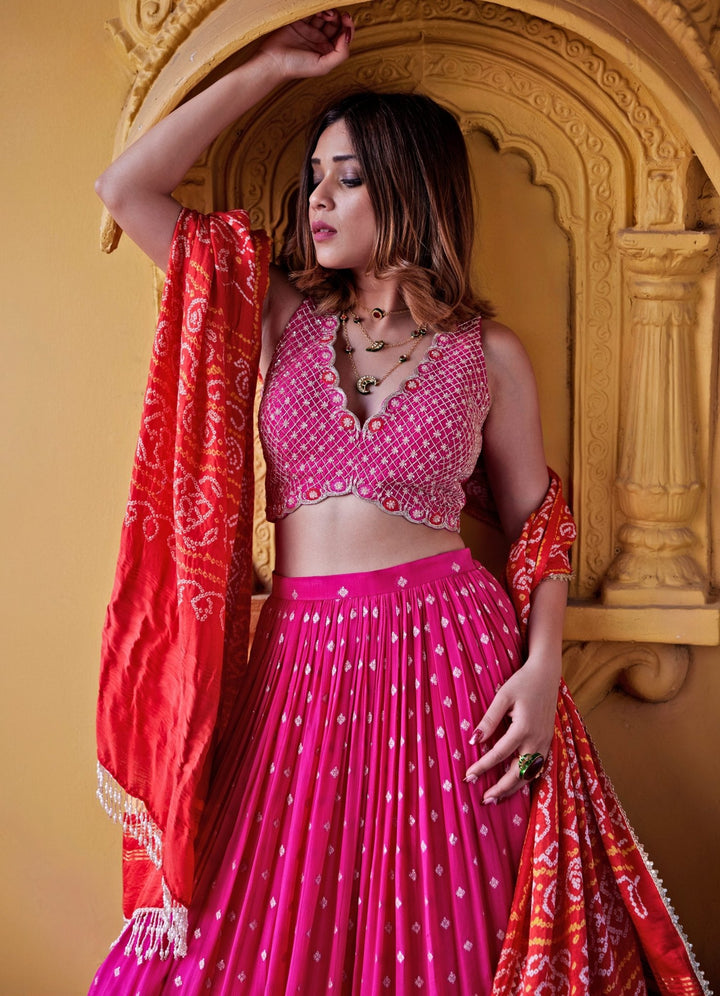 Rani Pink Embroidered Lehenga Set Chamee and Palak - Fabilicious Fashion